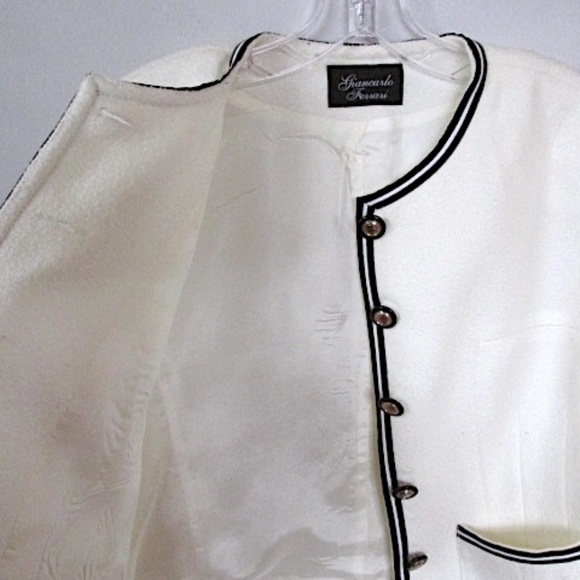 Ivory Cropped Jacket with Black Accents, Chanel-style, Size 8 - Picture 3 of 8